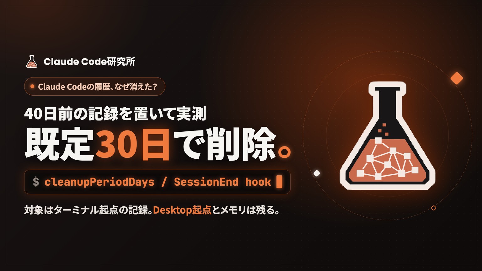Claude Codeの履歴はなぜ30日で消える?保存場所・残す設定・消す方法を実測